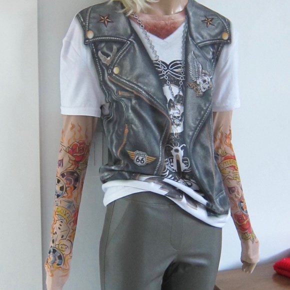 FAUX REAL BIKER MOTO TATTOO T SHIRT - Picture 5 of 12